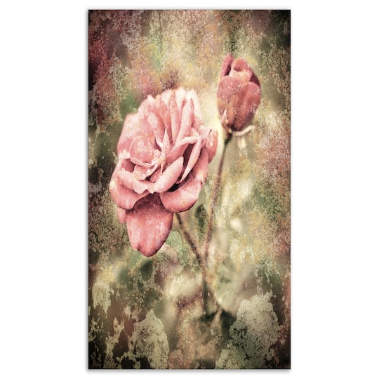 Designart - Vintage Pink Roses with Water Drops